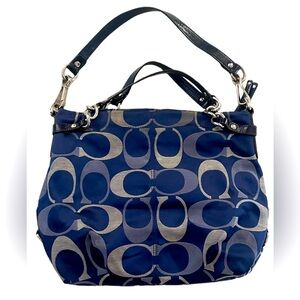 Coach Navy Blue Signature Satchel Bag Blue Leather